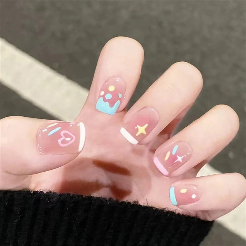24Pcs/Lot Milky White Gradient Long Wearing False Nail Tips Acrylic Press on Nails Removable Reusable Artifical Fake Nails Art
