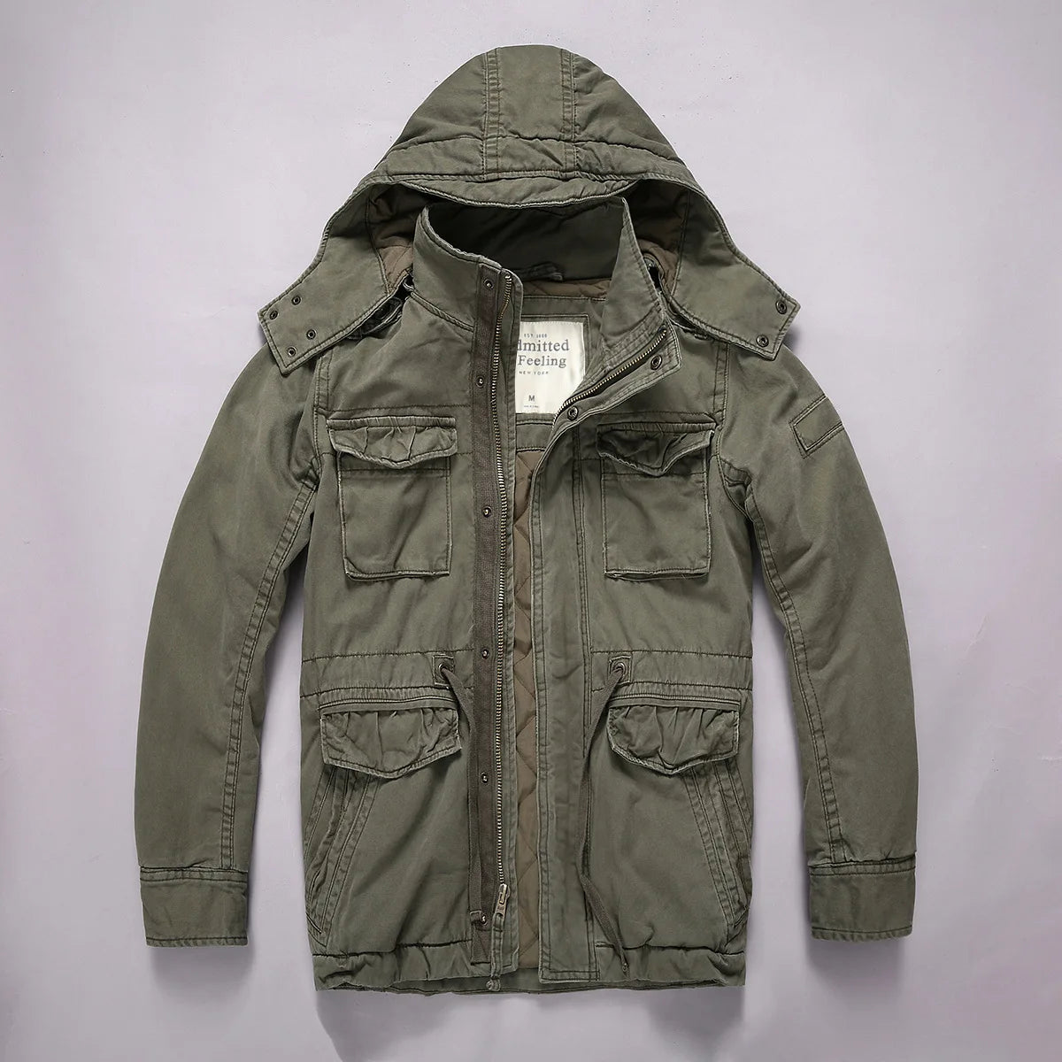 Men's Long Sleeved Hooded Camouflage Jacket Multi Bag Mid Length Storage Outdoor Trekking Camping Riding Sport Tops Amekaji Coat