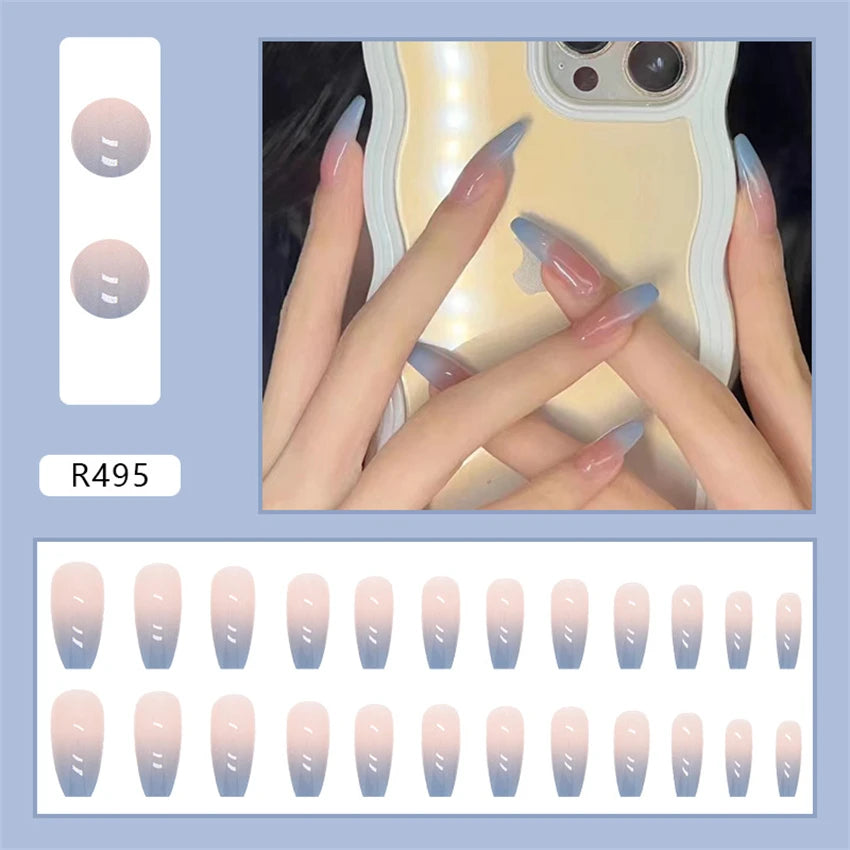 24PC/Box Fashion False Nails Artificial Milky White Pink Gradients Long Ballet Nail Tips Full Cover Acrylic Fake Nails With Glue