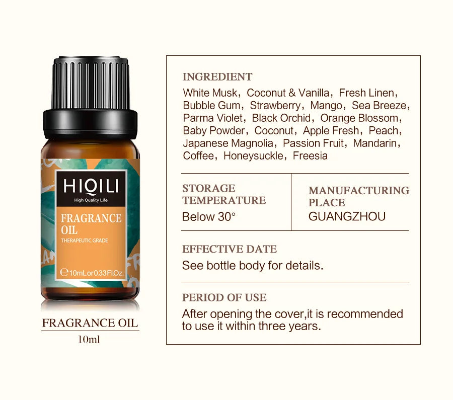 HIQILI 10ml Fragrance Oils, Best Oil for Home, Hotel,Travel ,Diffuser, Humidifier, Candle, Soap, Air Freshener and DIY Perfume