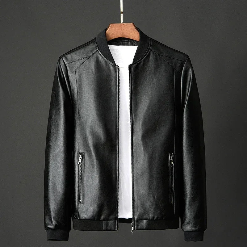 Spring Black Jacket for Men PU Leather Cycling Jacket Men Korean Slim Thin Trendy Clothes Long Sleeve Boy Coat Oversize Xxxl 4xl
