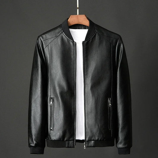 Spring Black Jacket for Men PU Leather Cycling Jacket Men Korean Slim Thin Trendy Clothes Long Sleeve Boy Coat Oversize Xxxl 4xl
