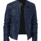 Mens Leather Jacket Autumn Winter Business Gentleman Warm Zipper Cardigan Pocket PU Leather Jacket Stand Collar Slim Coat