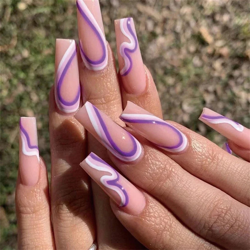 24p Artificial Acrylic Nail Art Fake Nails Full Coverage Removable Pressing Nail Tips Lotus Root Pink Leopard Print False Nails