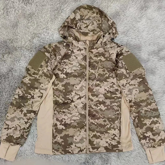 Mens CamouflageTactical Jacket Lightweight Cotton Clothes Autumn Winter Outdoor Waterproof Hooded Padded Coat Hiking Windbreaker