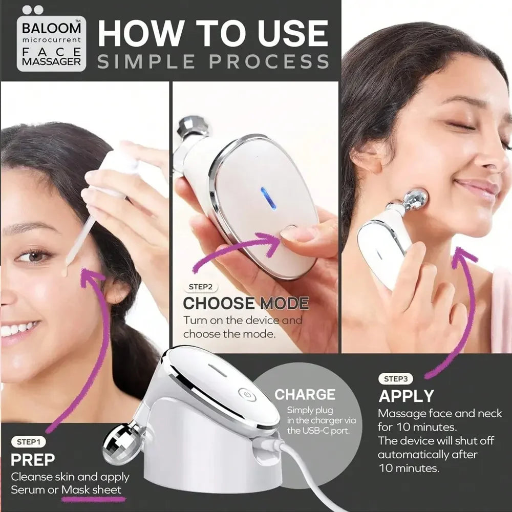 Microcurrent Facial Massager, Facial Roller - Skin Tightening Care For Women And Men - Face Wrinkle Removal, Anti Aging