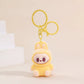 Sitting Labubu Doll Keychain External Implantation Fluff Pvc  Phone Ornaments Bag Charms Car Keychain Christmas Gifts