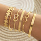 New Elegant Letter Love Bangle Gold Color Heart Flower Hollow Opening Bracelets Set Female Trendy Jewelry
