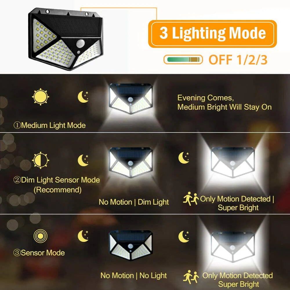 1/2/4/6/10PCS 100 LED Solar Wall Lamp 4 Sides Luminous With Motion Sensor Outdoor Garden Courtyard Waterproof Wall Lights Gifts