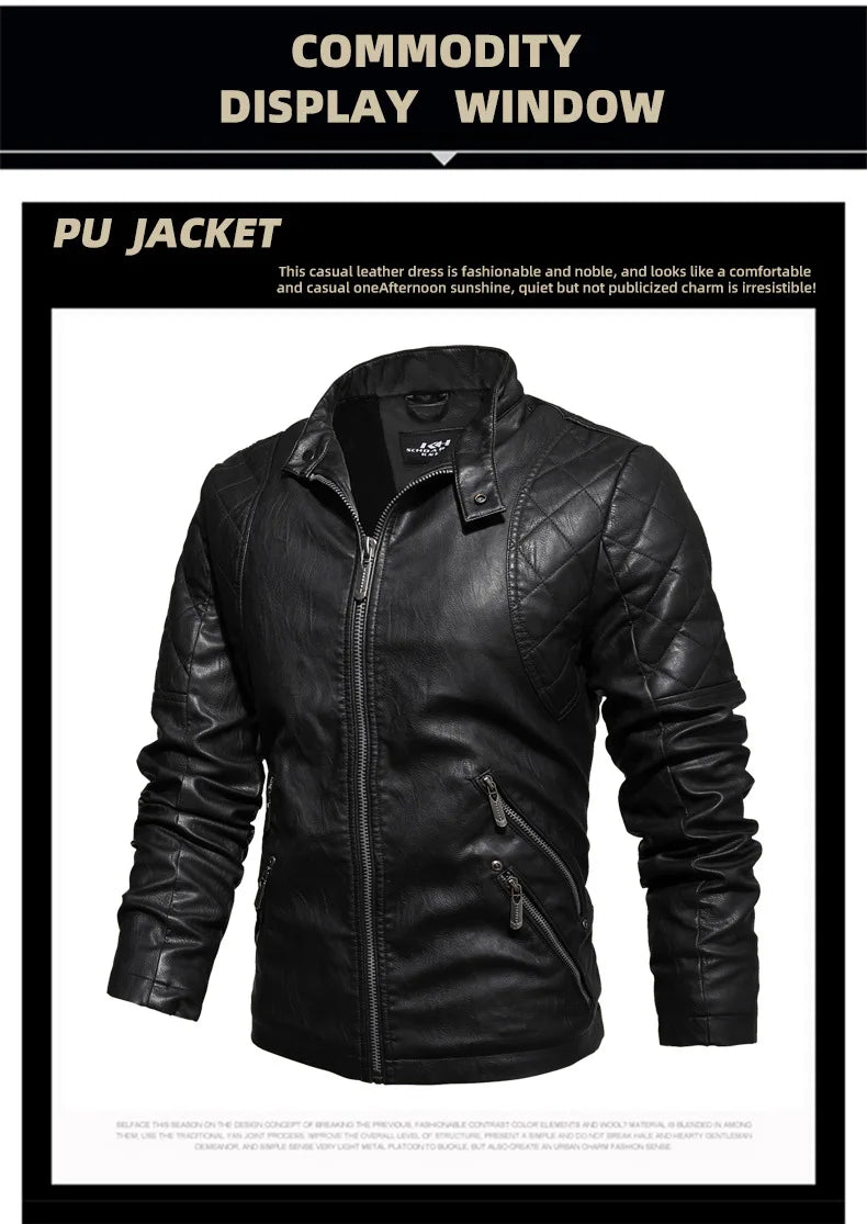Autumn Winter Outdoor Casual Motor Biker PU Leather Jacket Men Fashion Leather Jacket Men Motorcycle Slim Fleece Jacket Coat