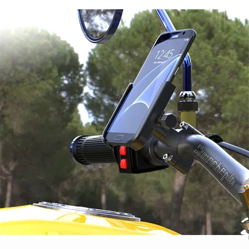 Motorcycle Bicycle Phone Holder GPS Bracket Cellphone Stand Mirror Handlebar Mount Compatible For Smartphone Between 3.0 to 6.5"