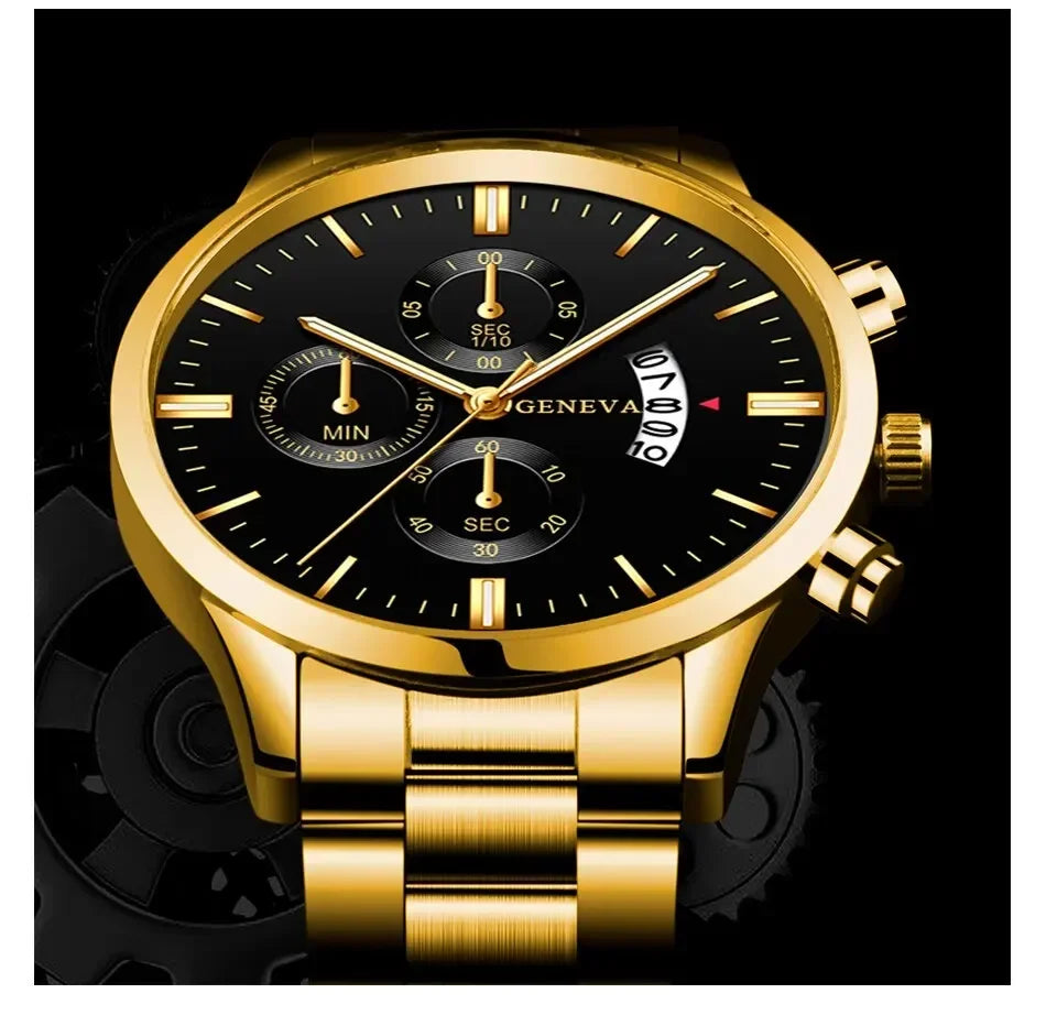 2023 Fashion Men Gold Stainless Steel Watch Luxury Calendar Quartz Wrist Watch Mens Business Watches for Man Clock Reloj Hombre