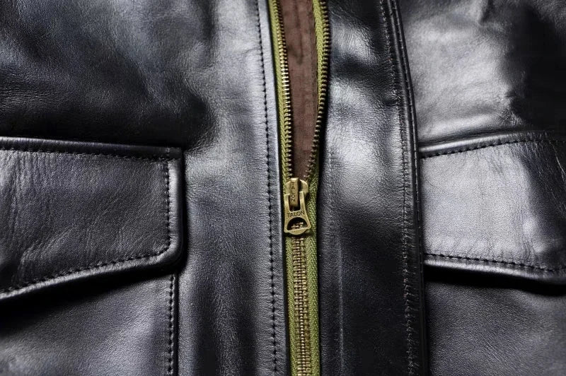 A2 Men's Bomber Jacket Tea Core Horse Leather Cropped Motorcycle Jacket Natural Leather Loose Coat Military Men's Leather Jacket