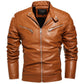 Men Fur Lined Warm Motorcycle Jacket Slim Street Fashion BLack Biker Coat Pleated Design Zipper 2024 Winter Black Leather Jacket