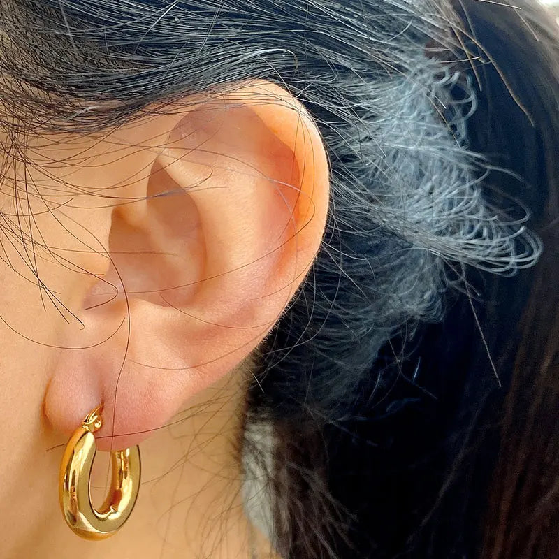 Surgical Steel Gold Color Tone Women Fat Chunky Earrings Stainless Wives Round Smooth Thick Hoops Statement Jewelry 20mm/25mm
