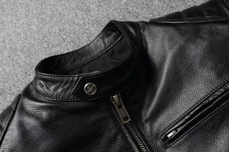 Vintage Black Brown Real Cowhide Genuine Leather Jacket Real Fur Men's Leather Jacket Bomber Men Leather Jacket Motorcycle Coat
