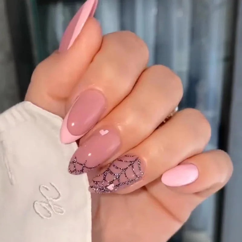 24Pcs Ballerina Press On Nail Tips Oval Head False Nails Almond Artificial Fake Nails With Glue Full Cover Press Manicure Tools