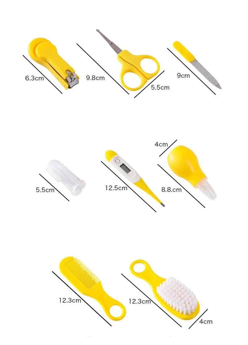 8pcs Newborn Baby Care Kit Infant Brush and Comb Set Safety Care Set Thermometer Nose Inhaler Nail Clippers Baby Essentials