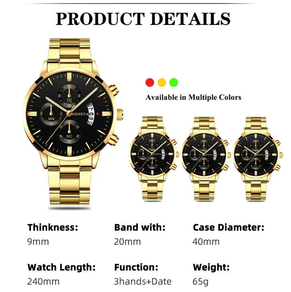 2023 Fashion Men Gold Stainless Steel Watch Luxury Calendar Quartz Wrist Watch Mens Business Watches for Man Clock Reloj Hombre