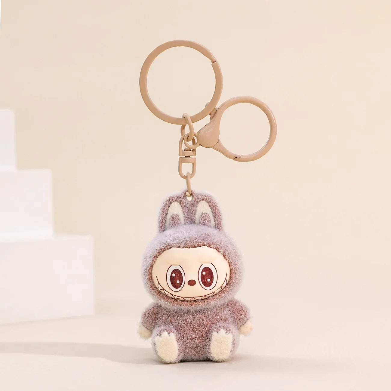 Sitting Labubu Doll Keychain External Implantation Fluff Pvc  Phone Ornaments Bag Charms Car Keychain Christmas Gifts