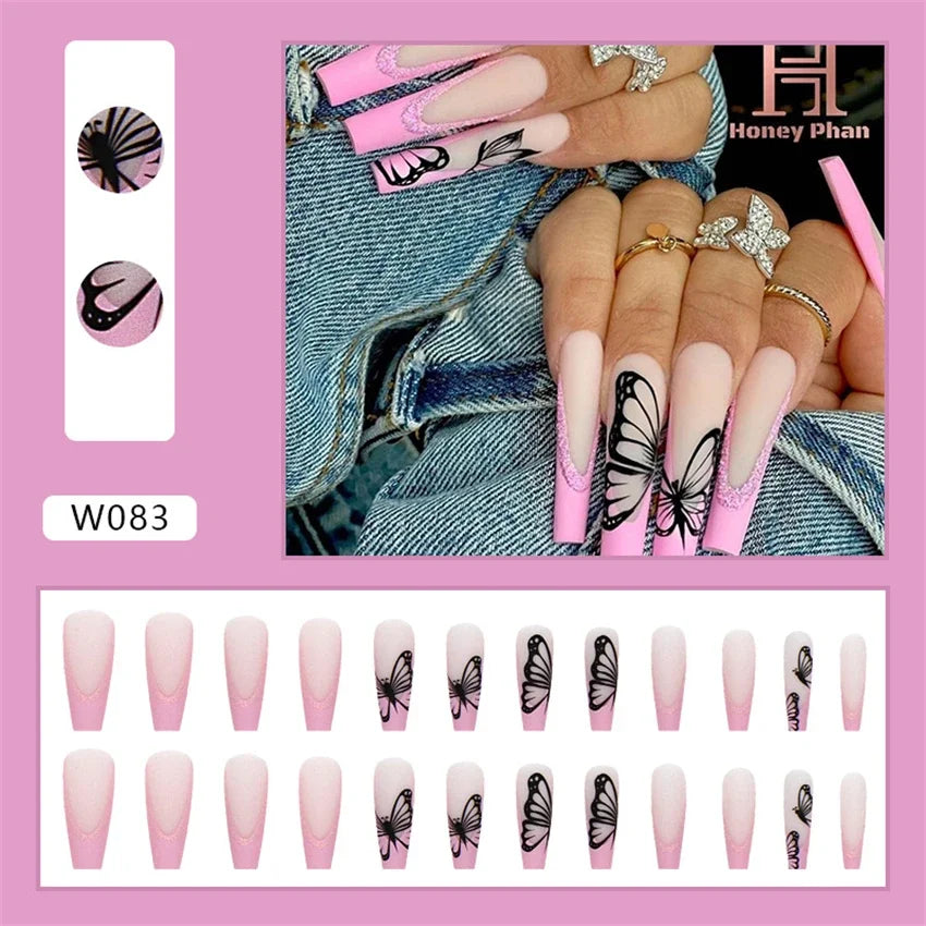 24p Artificial Acrylic Nail Art Fake Nails Full Coverage Removable Pressing Nail Tips Lotus Root Pink Leopard Print False Nails