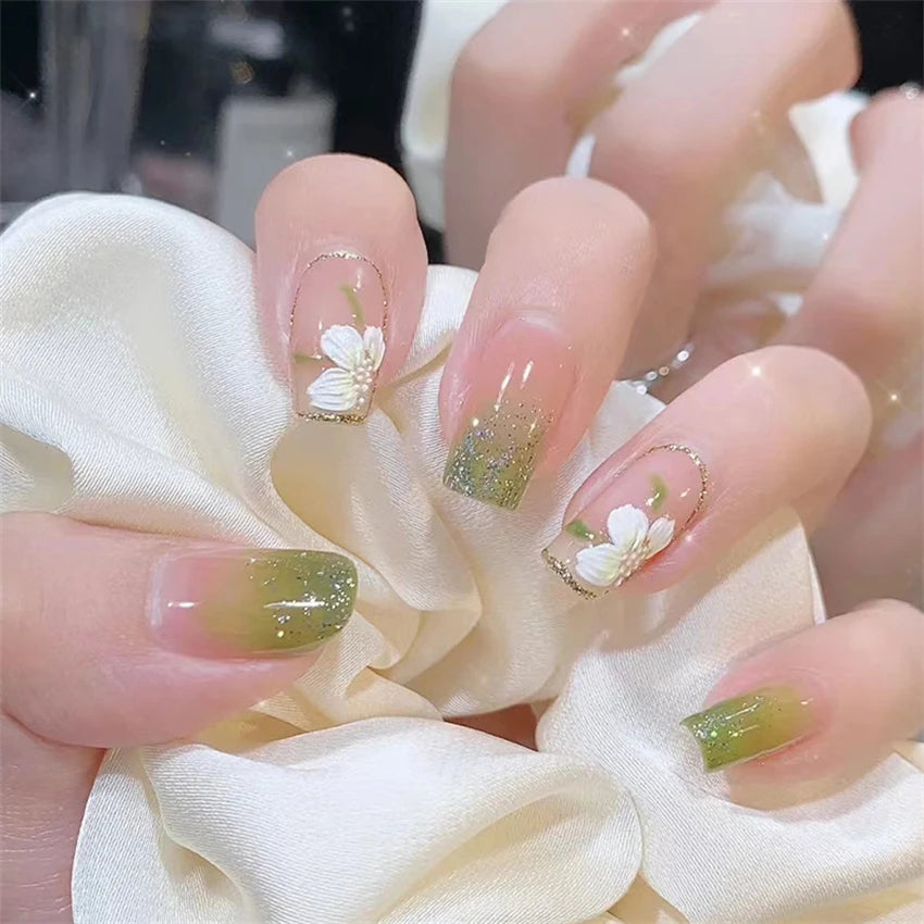 24Pcs/Lot Milky White Gradient Long Wearing False Nail Tips Acrylic Press on Nails Removable Reusable Artifical Fake Nails Art