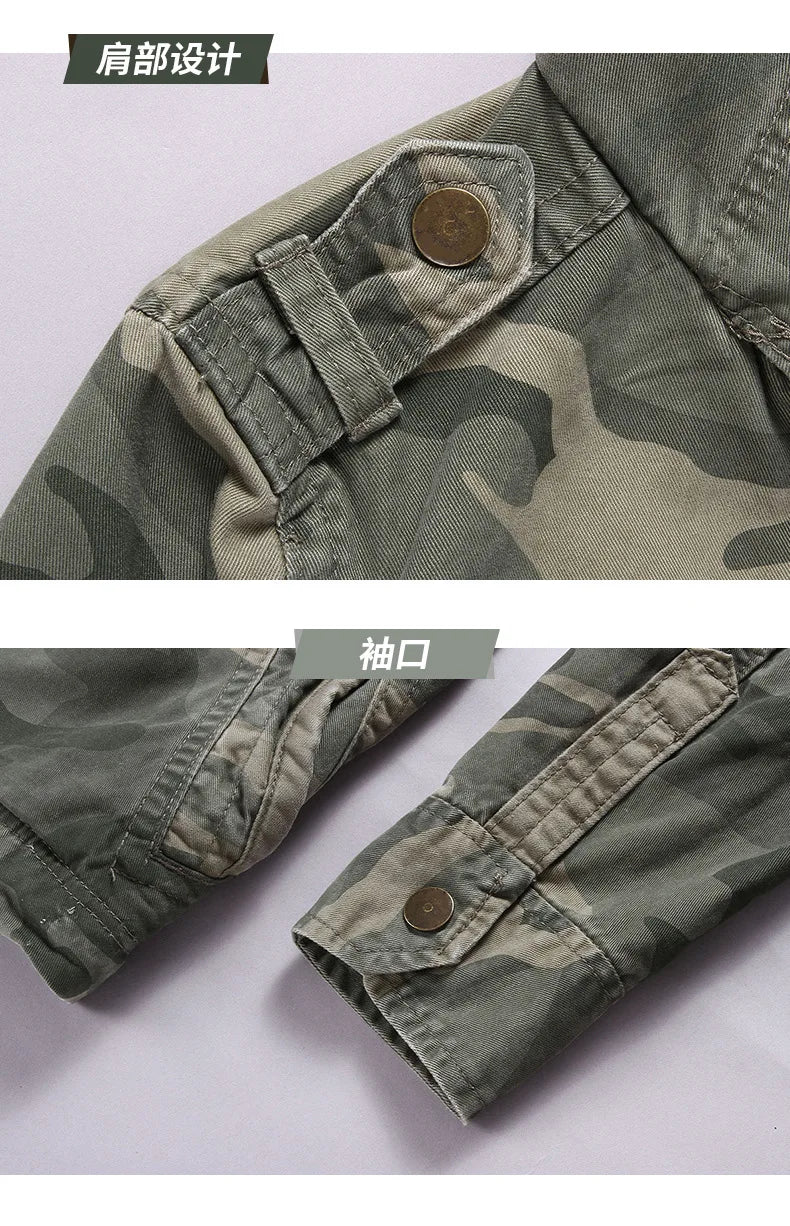 Men's Long Sleeved Hooded Camouflage Jacket Multi Bag Mid Length Storage Outdoor Trekking Camping Riding Sport Tops Amekaji Coat