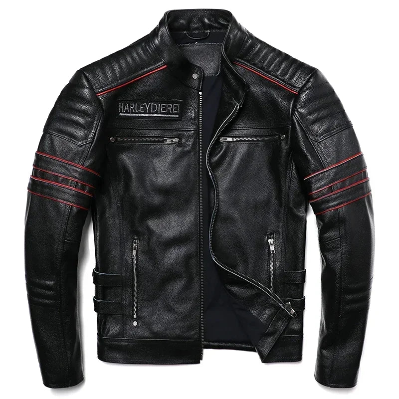 2025 New Embroidery Skull Fashion Genuine Leather Jacket Men's Natural Cowhide Motorcycle Jacket Slim Moto Coat Size S-6XL