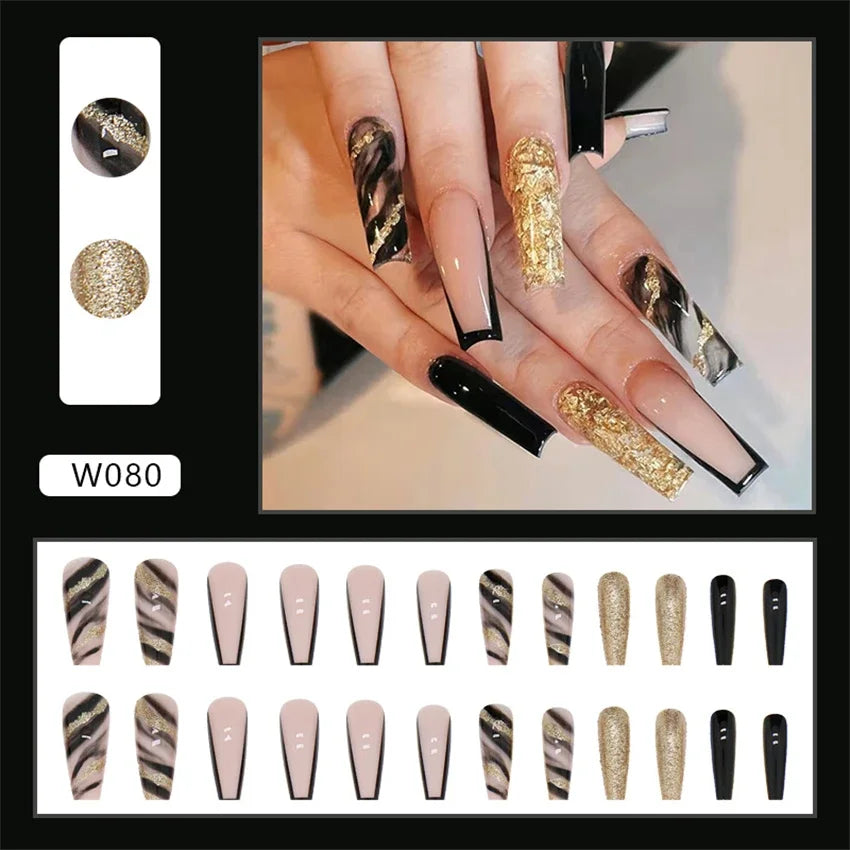 24p Artificial Acrylic Nail Art Fake Nails Full Coverage Removable Pressing Nail Tips Lotus Root Pink Leopard Print False Nails