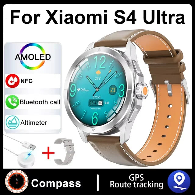 S4 Ultra Smart Bracelet Men Watch For Xiaomi  AMOLED HD Screen Bluetooth Call GPS Trajectory NFC Heart Rate Compass SmartWatches