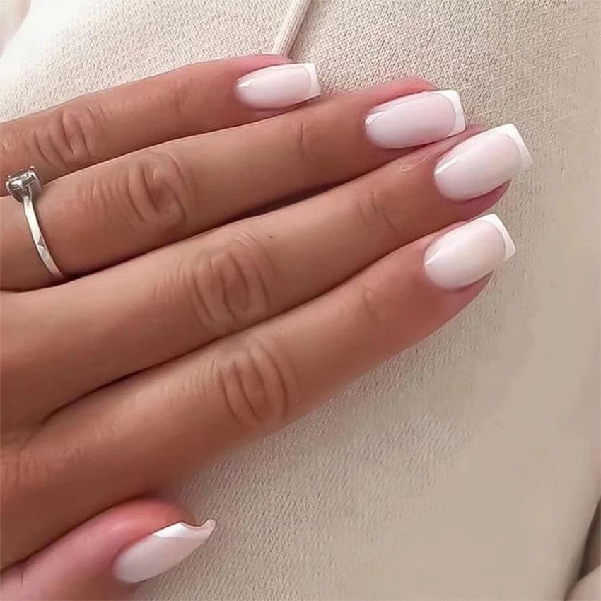 24Pcs Medium Long Ballet Fake Nails Art Flat Head Gold Line Frosted False Nails Press on Full Cover Removable Stick on Nail Tips
