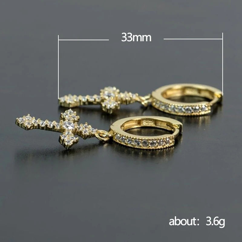 Classic Cross Point-Drill Crystal Replaceable Exquisite White Color Earrings For Women Men Hiphop Party Jewelry Gifts