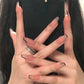 24Pcs Medium Long Ballet Fake Nails Art Flat Head Gold Line Frosted False Nails Press on Full Cover Removable Stick on Nail Tips