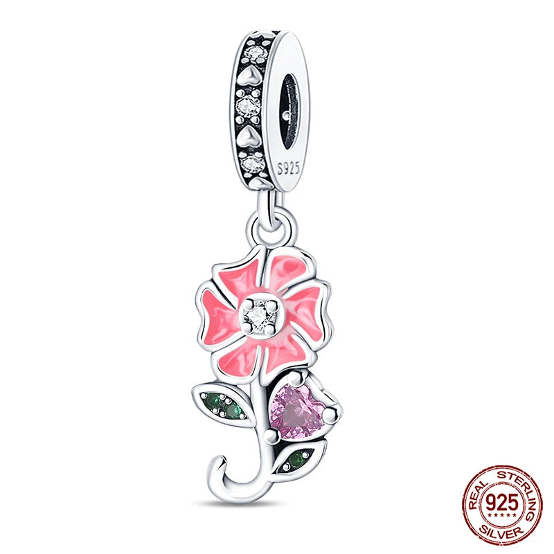 Fit Pandora 925 Original Bracelet 925 Silver Plate Flower Bird Series Charms Beads For Women Fashion DIY Jewelry Gifts Making