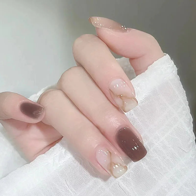 24Pcs Mid-length Ballet False Nails Cute Childlike Rainbow Press On Nails Iced Through Milk Tea Fake Nails Free Shipping Items