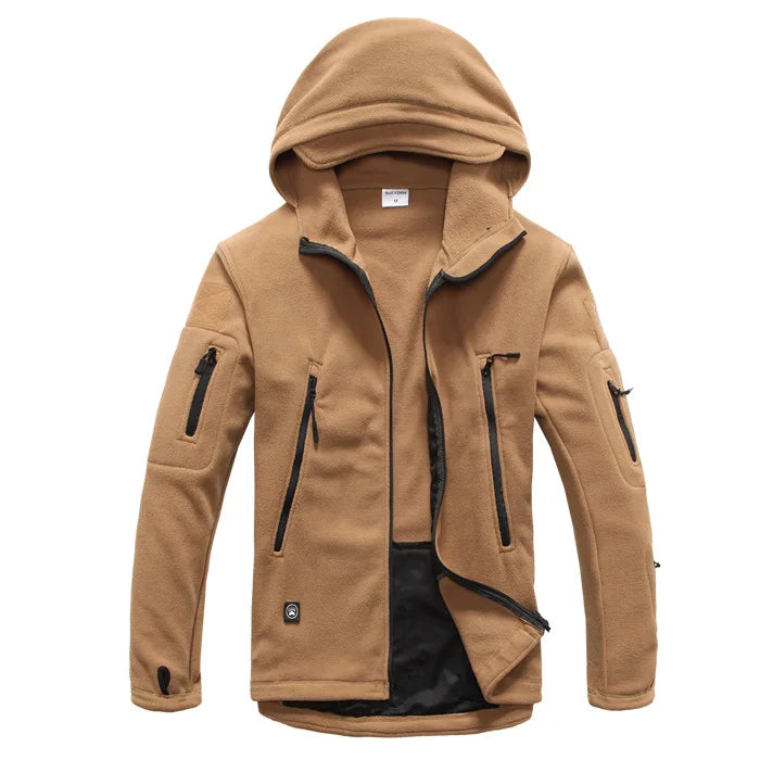 Fleece Hooded Camouflage Jacket Men Women Multi-Pockets Coat Outdoor Trekking Hiking Climbing Camping Tooling Clothes S-4XL
