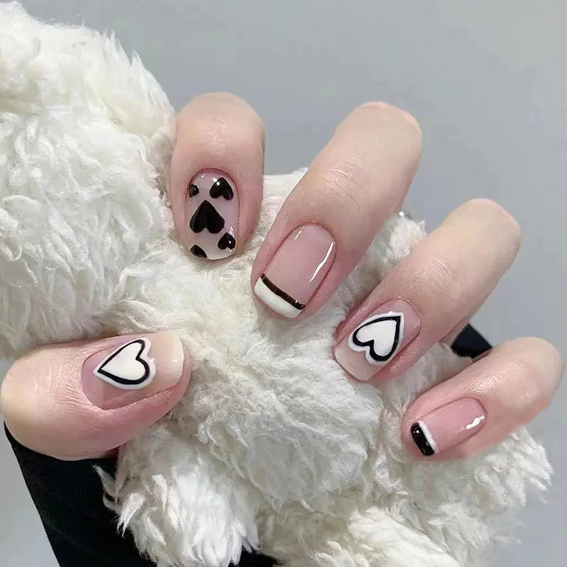 24Pcs Mid-length Ballet False Nails Cute Childlike Rainbow Press On Nails Iced Through Milk Tea Fake Nails Free Shipping Items