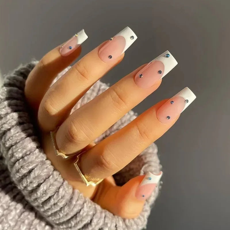 24pcs French Green Edge Seamless Removable Fake Nails Capsule Finished Full Cover Waterproof Artificial Press On False Nails