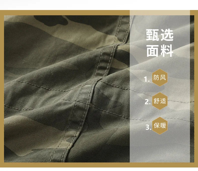 Men's Long Sleeved Hooded Camouflage Jacket Multi Bag Mid Length Storage Outdoor Trekking Camping Riding Sport Tops Amekaji Coat