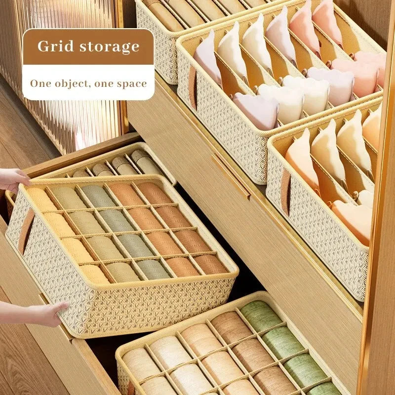 1pc Khaki/Wine Red Non Woven Multi Grid Underwear Sock Storage Box Household Wardrobe Organization and Storage