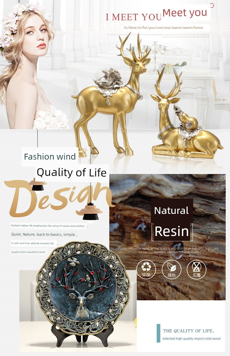 European-Style Living Room TV Cabinet Deer Decoration Craft Gift
