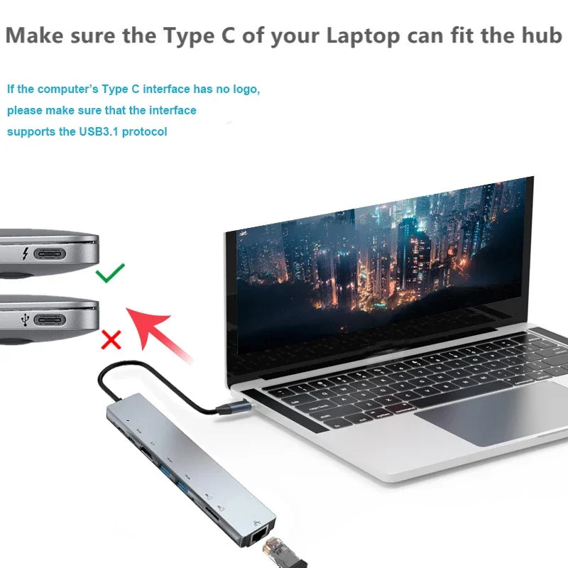 USB C HUB Type C Splitter Thunderbolt 3 Docking Station Laptop Adapter With For Macbook Air M1 iPad Pro