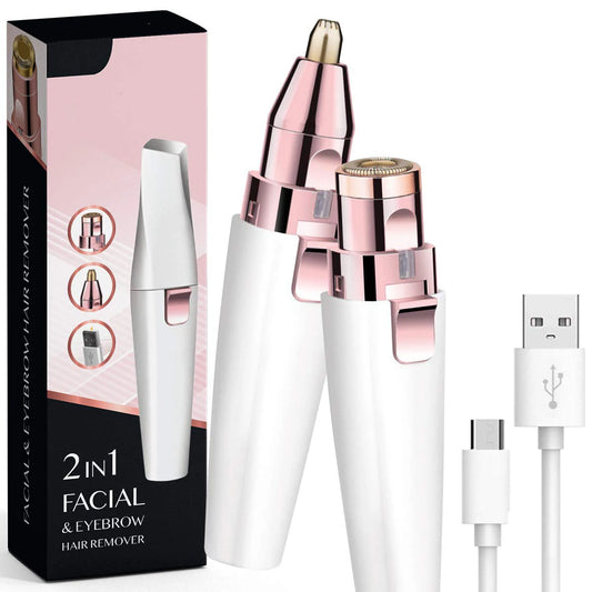 Eyebrow Trimmer 2 in1 USB Rechargeable Facial Hair Remover For Women & with Built in LED Light-Remove  For Facial Hair