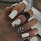 24Pcs Medium Long Ballet Fake Nails Art Flat Head Gold Line Frosted False Nails Press on Full Cover Removable Stick on Nail Tips