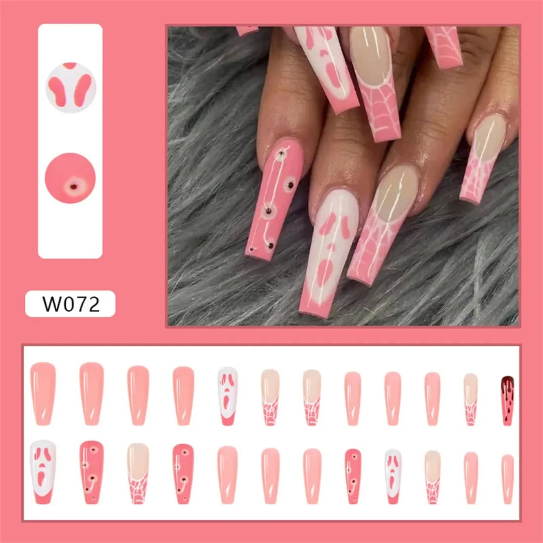 24p Artificial Acrylic Nail Art Fake Nails Full Coverage Removable Pressing Nail Tips Lotus Root Pink Leopard Print False Nails