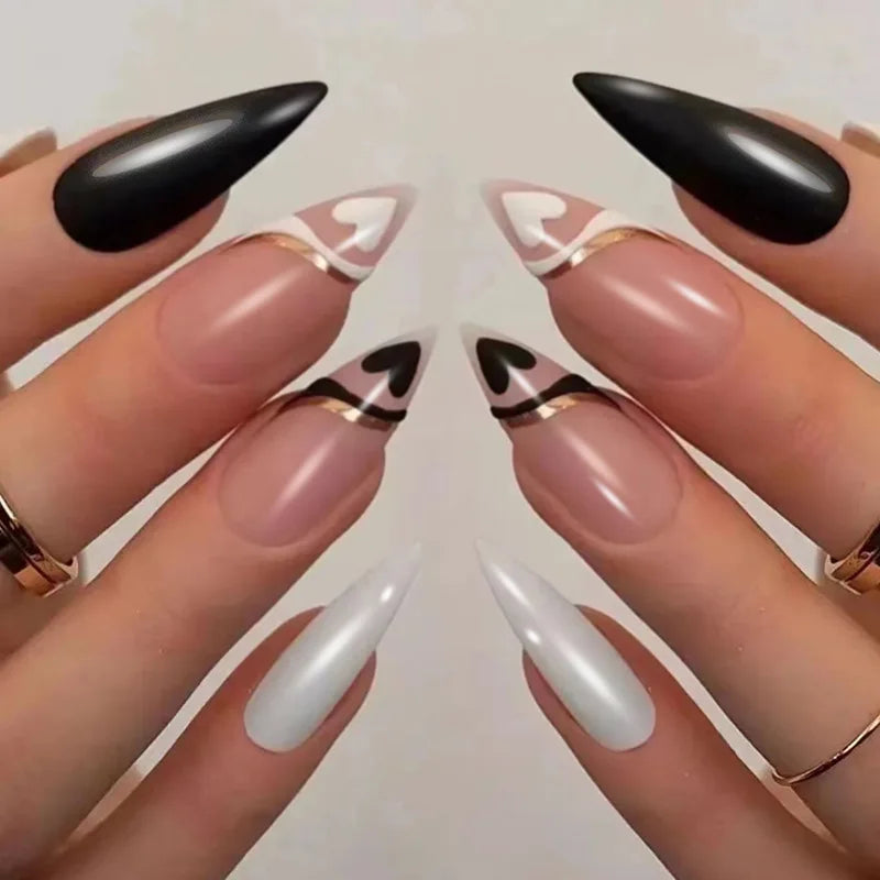 24Pcs Ballerina Press On Nail Tips Oval Head False Nails Almond Artificial Fake Nails With Glue Full Cover Press Manicure Tools