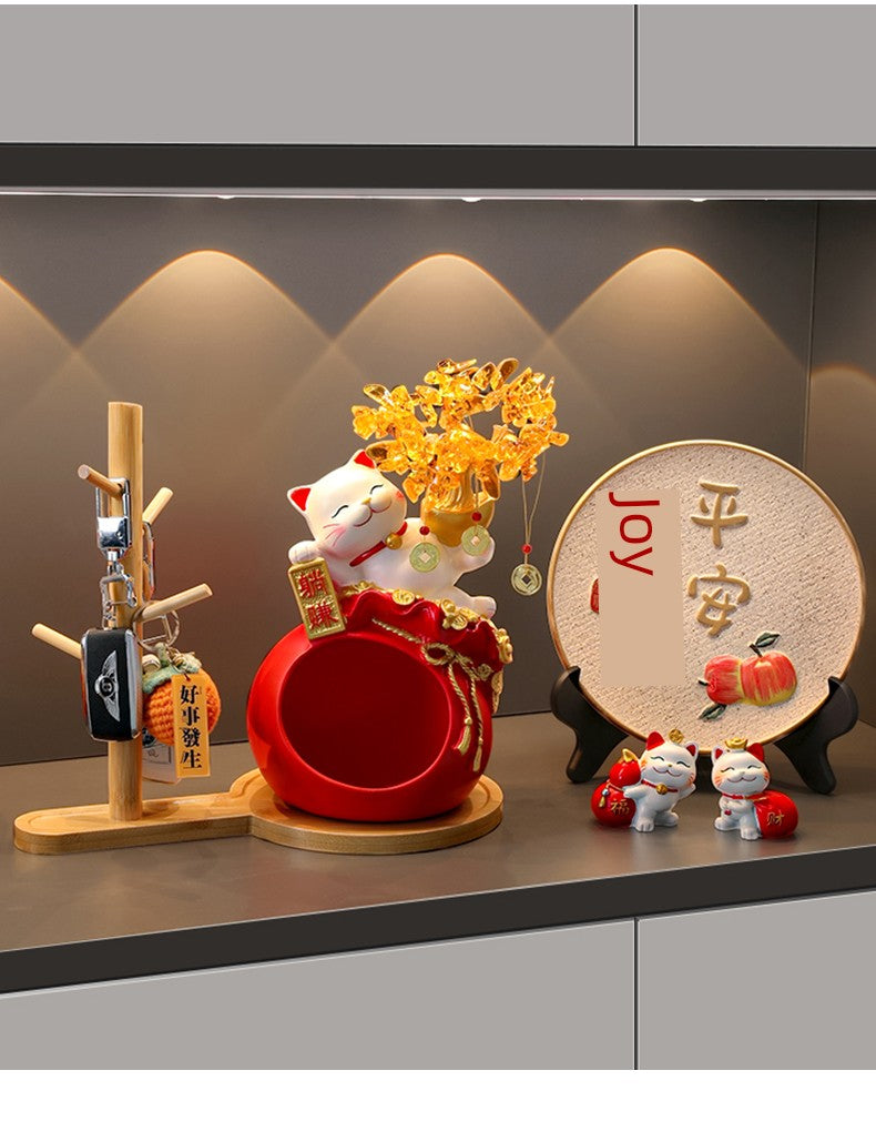 Haibeihai Lucky Cat Key Storage Entrance Decoration Home Living Room Desktop Pachira Macrocarpa Entrance Decorations