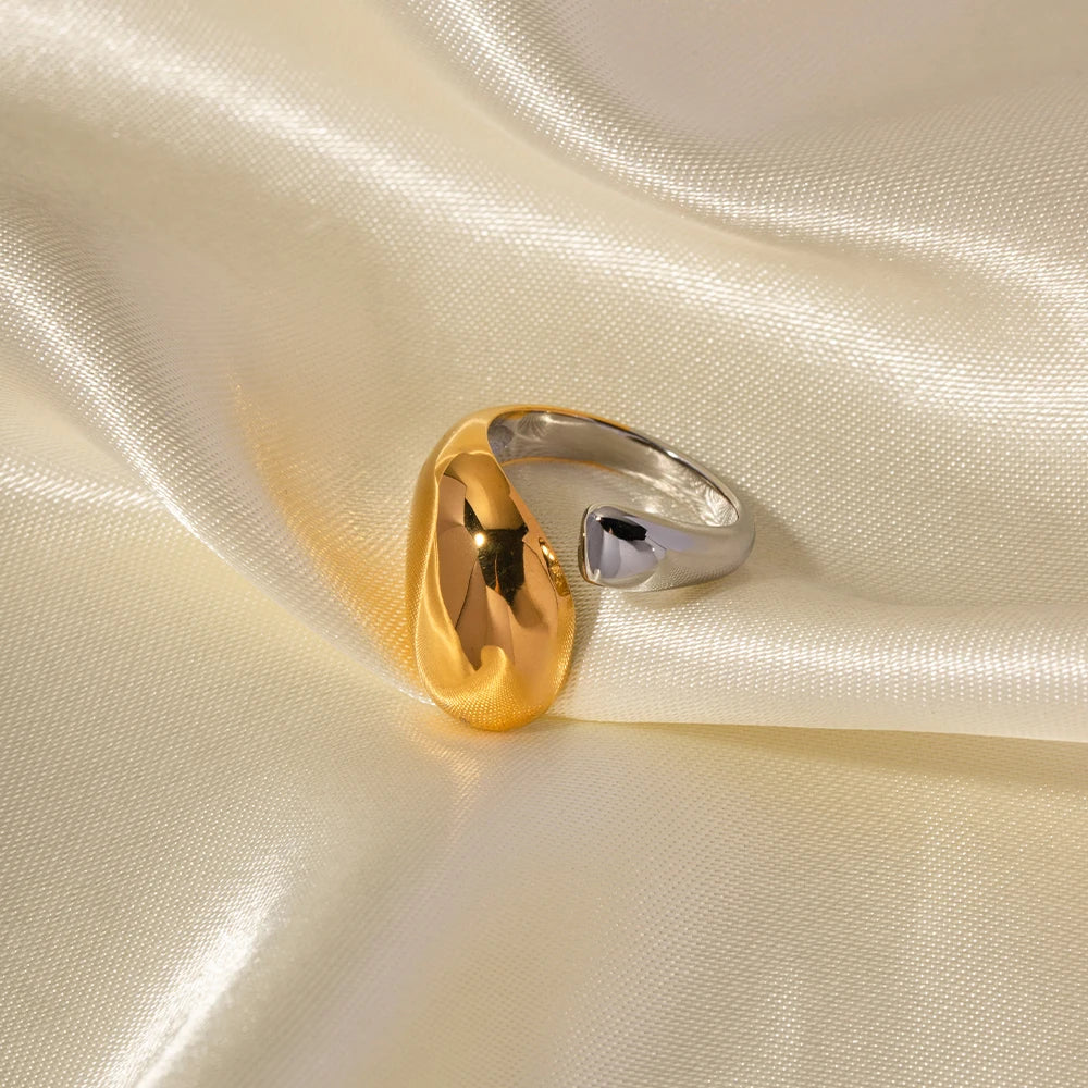 Uworld Stainless Steel Color Matching Twist Ring Trendy Metal 18K Geometric Finger Ring Earrings Set Party Gift For Women