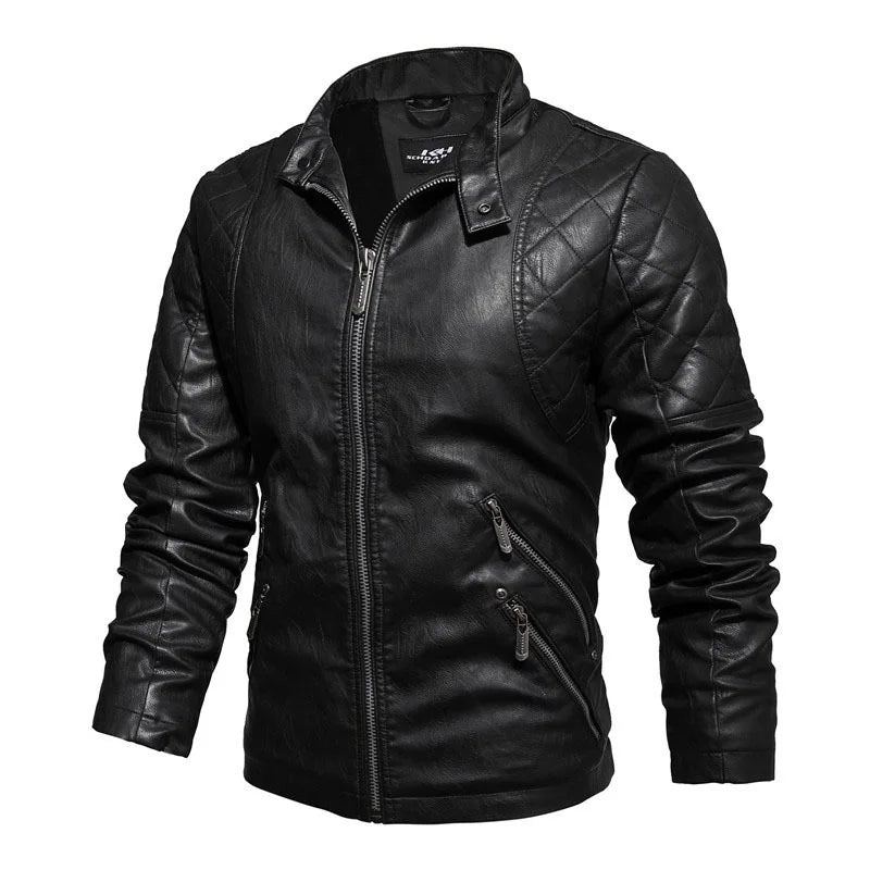 Autumn Winter Outdoor Casual Motor Biker PU Leather Jacket Men Fashion Leather Jacket Men Motorcycle Slim Fleece Jacket Coat