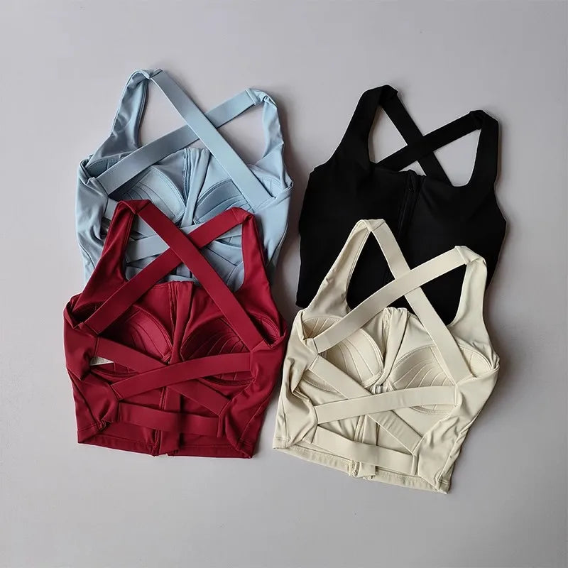 Women Fitness Underwear Yoga Bras cross Back Beauty Sports Bras Front Zippe Top Bra Sexy Breathable Underwear For Women Gym Top
